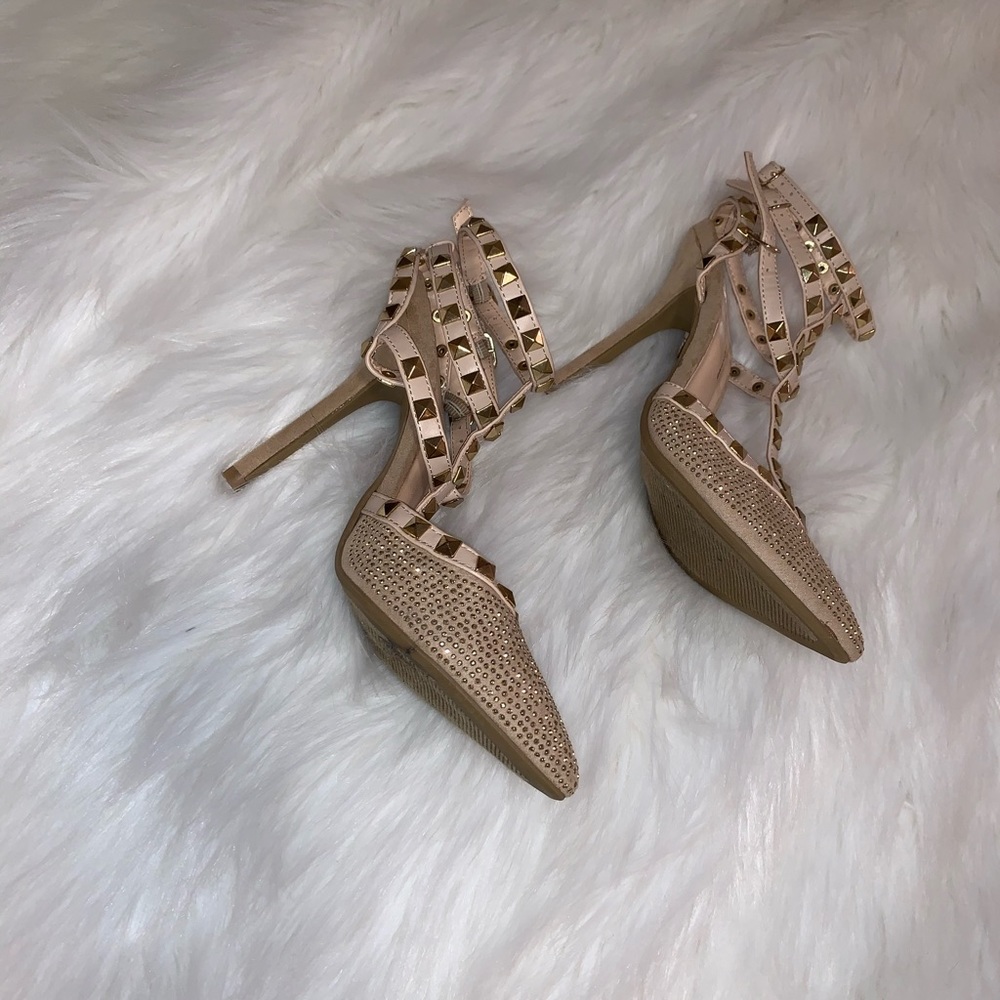 Nude studded pointed heels